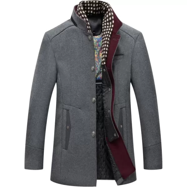 chouyatou Mens Gentle Band Collar Single Breasted Wool Blend Pea Coat99grey