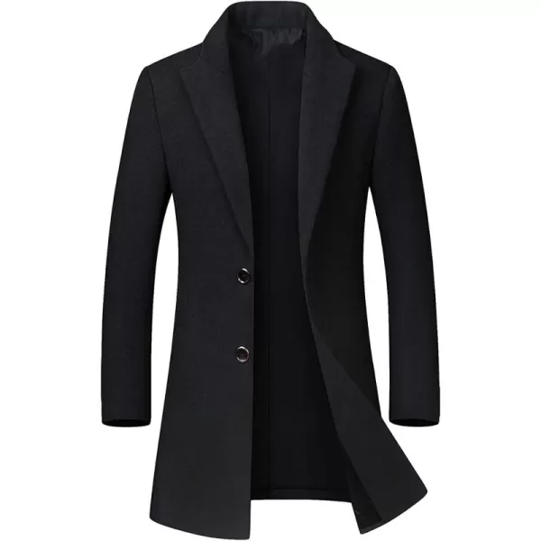 chouyatou Mens MidLength Single Breasted Wool Blend Top CoatBlack