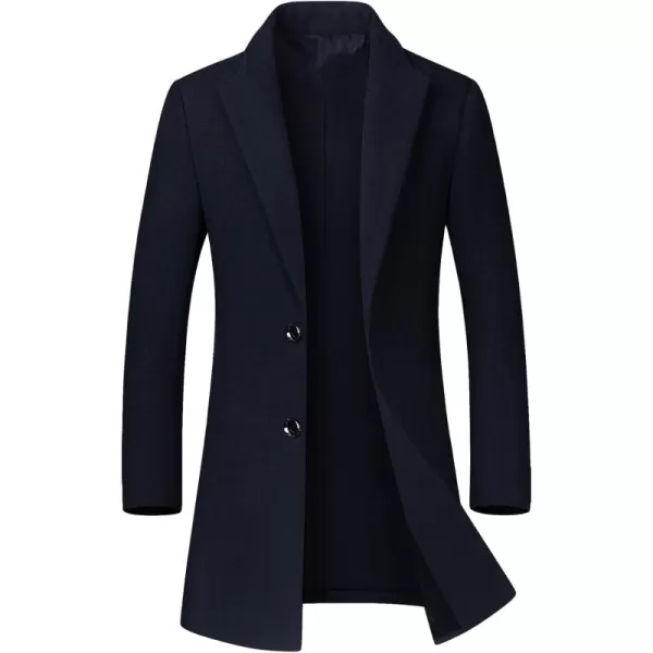 chouyatou Mens MidLength Single Breasted Wool Blend Top CoatDark Blue