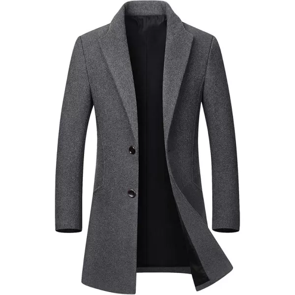 chouyatou Mens MidLength Single Breasted Wool Blend Top CoatLight Grey