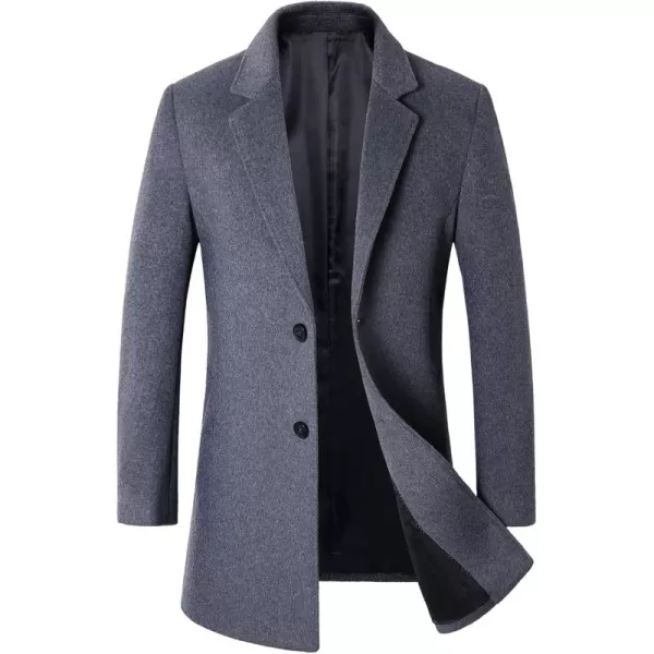 chouyatou Mens MidLength Single Breasted Wool Blend Top CoatNotchgrey