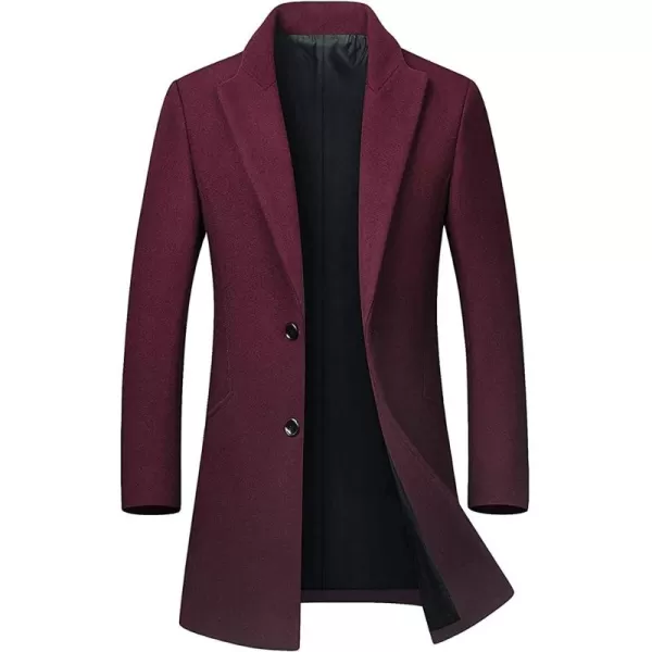 chouyatou Mens MidLength Single Breasted Wool Blend Top CoatWine