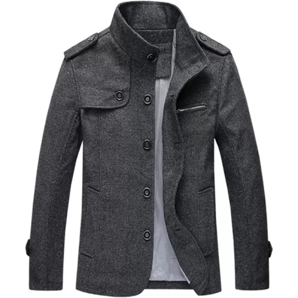 chouyatou Mens Military Stylish Single Breasted Natural Fit Stripe Lined Wool Pea CoatsDark Grey
