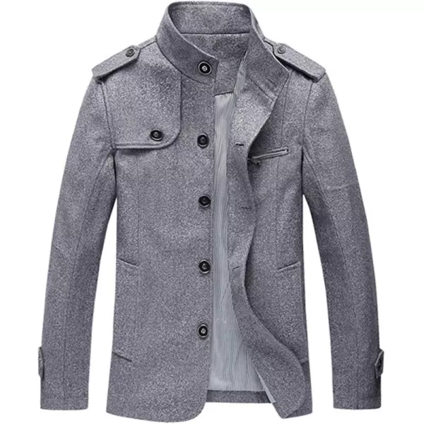 chouyatou Mens Military Stylish Single Breasted Natural Fit Stripe Lined Wool Pea CoatsGrey