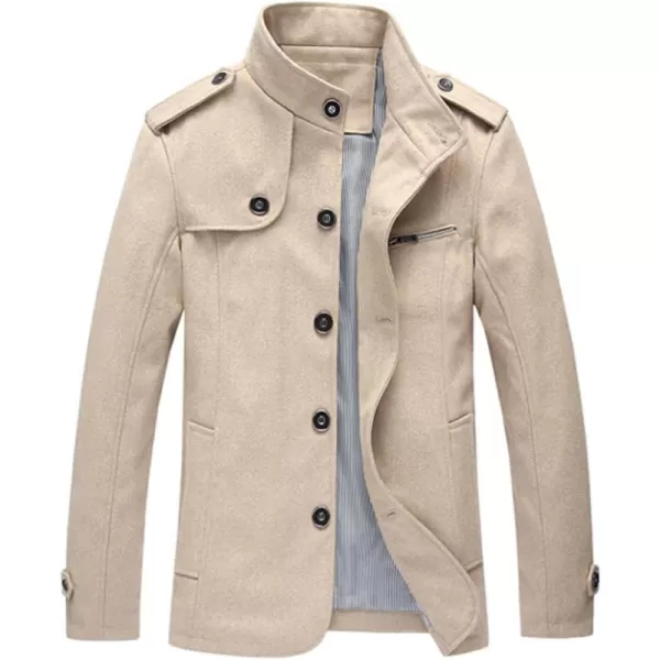 chouyatou Mens Military Stylish Single Breasted Natural Fit Stripe Lined Wool Pea CoatsKhaki