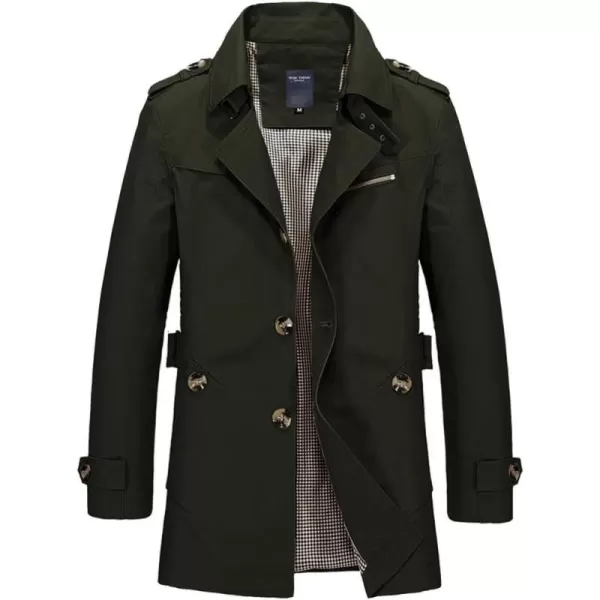 chouyatou Mens Slim Notched Collar Single Breasted Cotton Jacket Office Trench CoatArmy Green