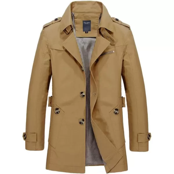 chouyatou Mens Slim Notched Collar Single Breasted Cotton Jacket Office Trench CoatDark Khaki