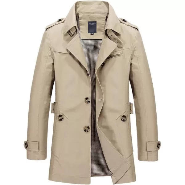 chouyatou Mens Slim Notched Collar Single Breasted Cotton Jacket Office Trench CoatLight Khaki