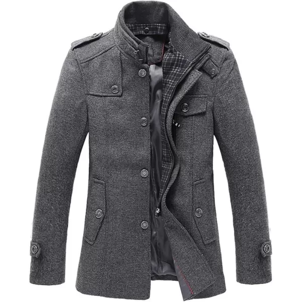 chouyatou Mens Stand Collar WoolBlend Classic Pea Coat with Removable Inner Collar Medium Gray