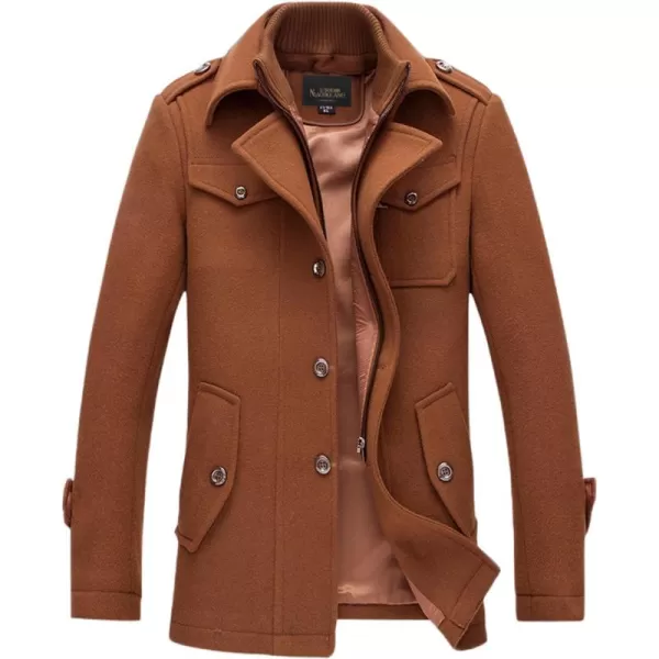 chouyatou Mens Stand Collar WoolBlend Classic Pea Coat with Removable Inner CollarH36brown