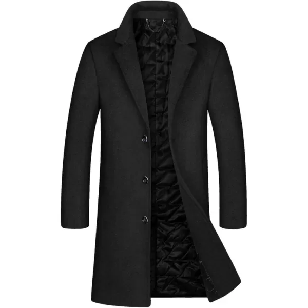 chouyatou Mens Thicken Diamond Quilted Single Breasted Slim Business Woolen Pea CoatBlack