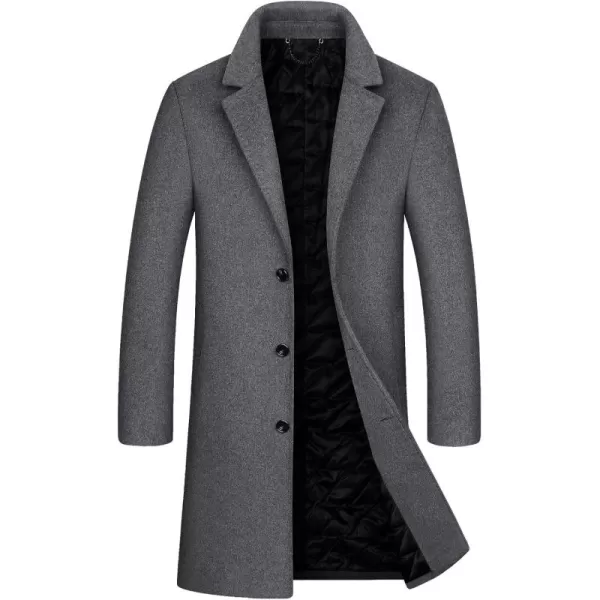 chouyatou Mens Thicken Diamond Quilted Single Breasted Slim Business Woolen Pea CoatGrey