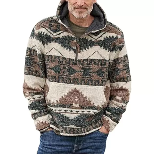 chouyatou Mens Tribal Aztec Printed 14 Zip Fuzzy Sherpa Pullover Sweatshirt HoodieBrown