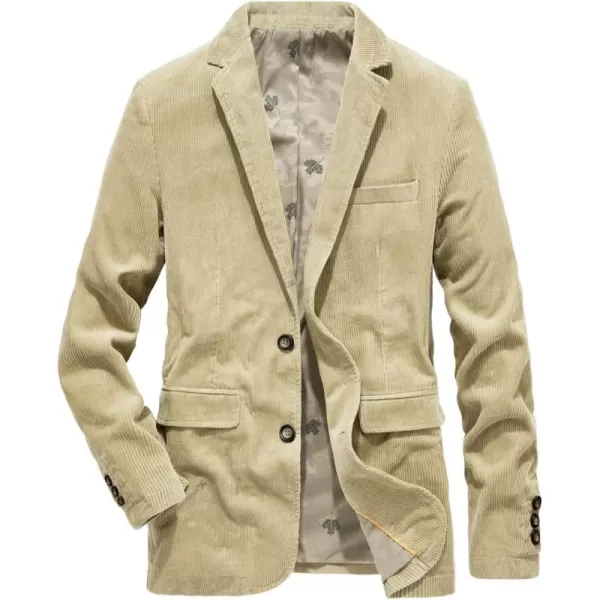 chouyatou Mens Vintage Casual Work Wear Corduroy Suit Blazer Jacket Sport CoatBeige