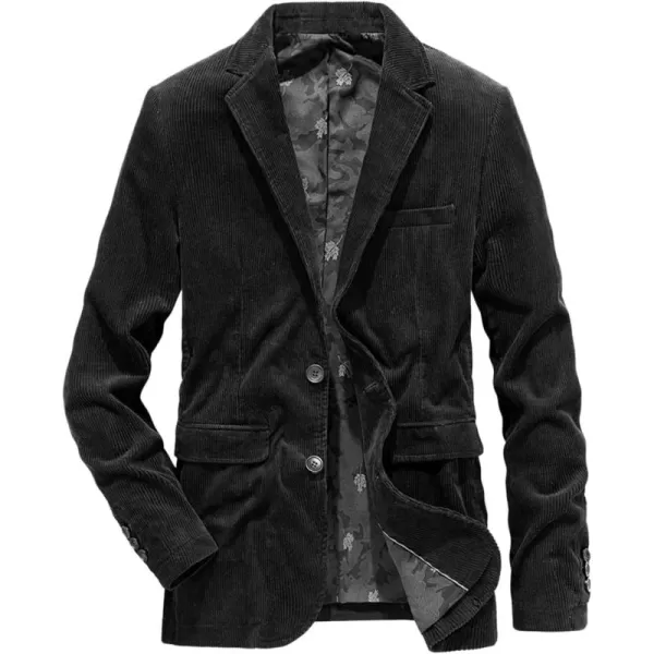 chouyatou Mens Vintage Casual Work Wear Corduroy Suit Blazer Jacket Sport CoatBlack