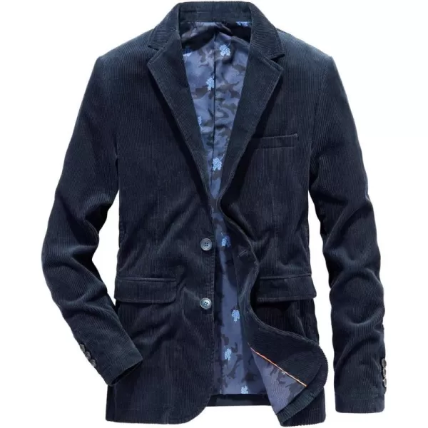 chouyatou Mens Vintage Casual Work Wear Corduroy Suit Blazer Jacket Sport CoatDark Blue