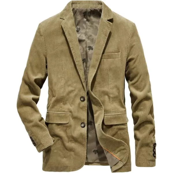 chouyatou Mens Vintage Casual Work Wear Corduroy Suit Blazer Jacket Sport CoatKhaki
