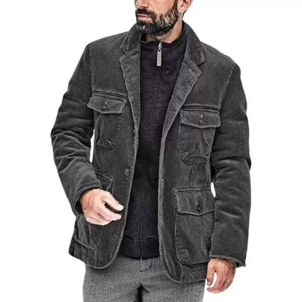 chouyatou Mens Vintage Corduroy Notched Lapel Button Down Business Blazer Jacket Sport CoatDark Gray