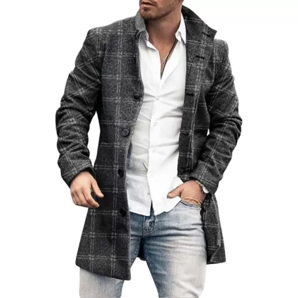 chouyatou Mens Vintage Plaid Floral Pattern Single Breasted Business Casual Winter Wool Blend Coat PeacoatPlaid