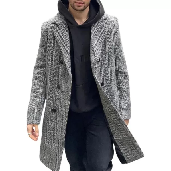 chouyatou Mens Winter Casual Lapel Wool Blazer Jacket Double Breasted Wool Blend Pea Coat OvercoatGray