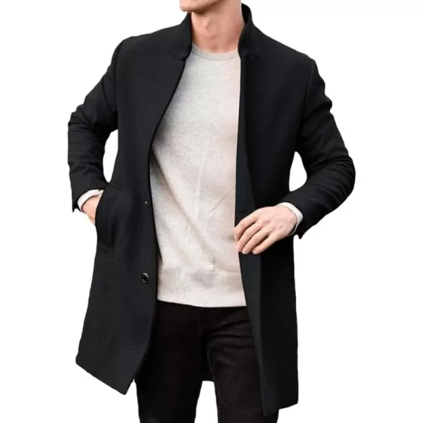 chouyatou Mens Winter Single Breasted British Stand Collar Business Office Wool Blend Trench Pea CoatBlack