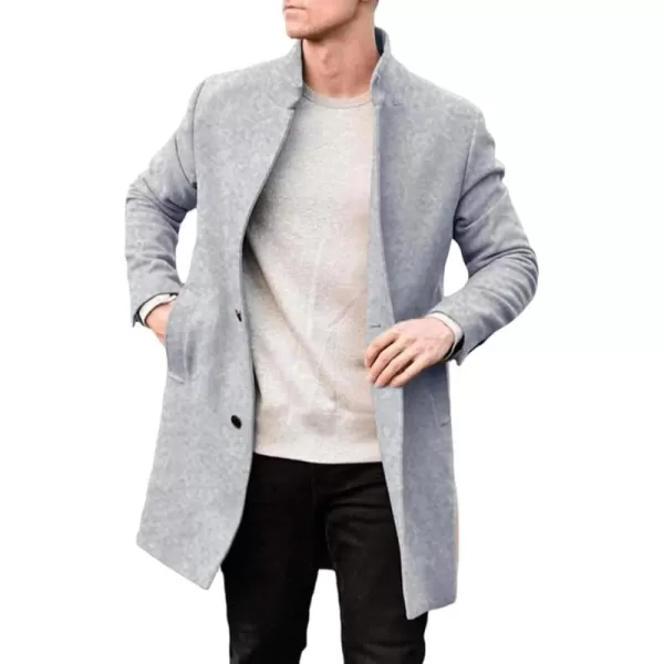 chouyatou Mens Winter Single Breasted British Stand Collar Business Office Wool Blend Trench Pea CoatGray