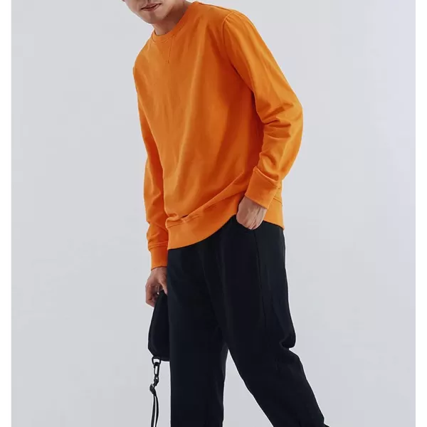 chouyatou Mens Active Heavy Blend Cotton Crewneck Pullover Sweatshirt TopsOrange