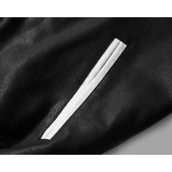 chouyatou Mens Casual ColorBlock Patches Full Zip Fleece Lined Pu Leather Varsity Bomber JacketBlack