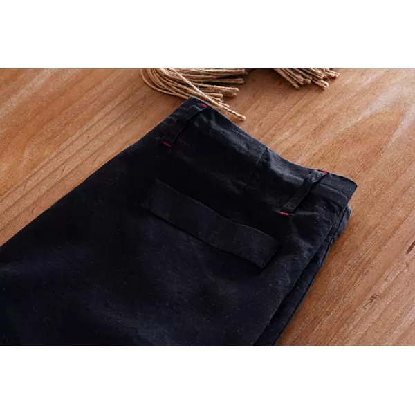 chouyatou Mens Casual Drawstring Straight Fit Beach Linen Capri PantsBlack