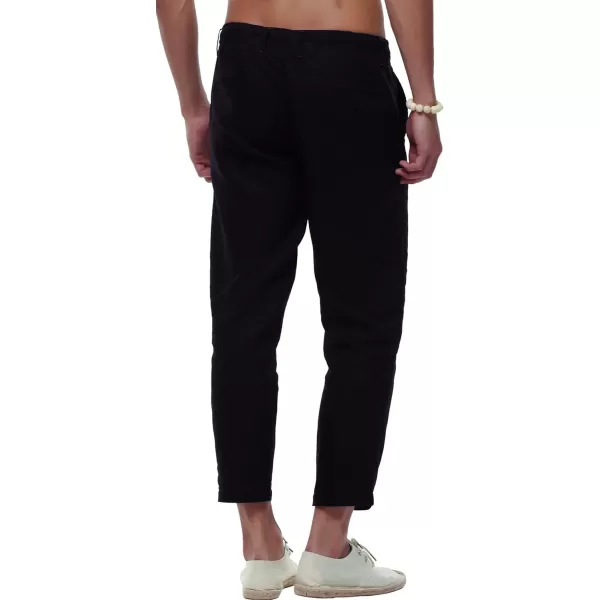 chouyatou Mens Casual Drawstring Straight Fit Beach Linen Capri PantsBlack
