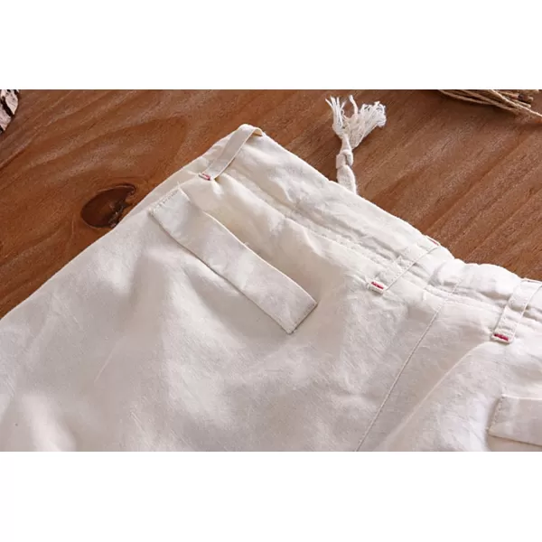 chouyatou Mens Casual Drawstring Straight Fit Beach Linen Capri PantsKhaki