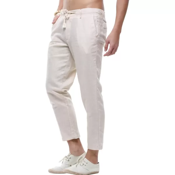 chouyatou Mens Casual Drawstring Straight Fit Beach Linen Capri PantsKhaki