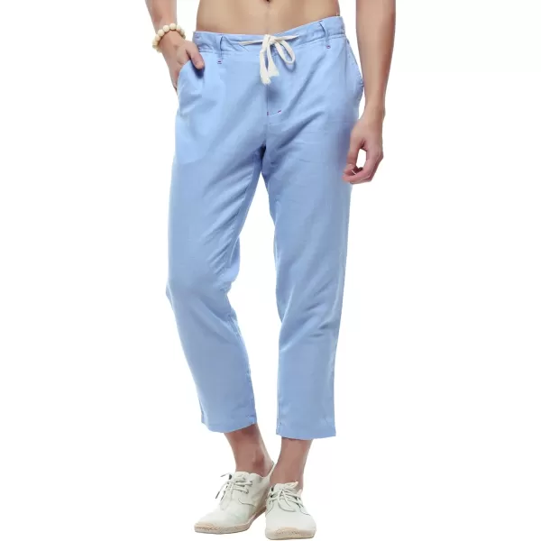 chouyatou Mens Casual Drawstring Straight Fit Beach Linen Capri PantsLight Blue