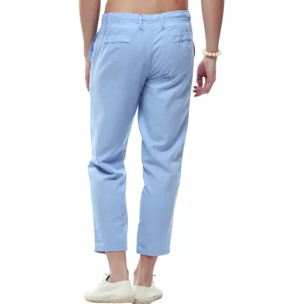 chouyatou Mens Casual Drawstring Straight Fit Beach Linen Capri PantsLight Blue