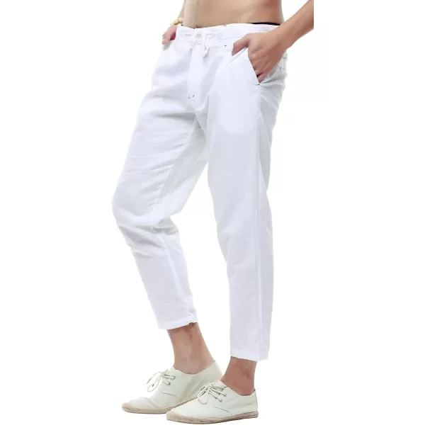 chouyatou Mens Casual Drawstring Straight Fit Beach Linen Capri PantsWhite