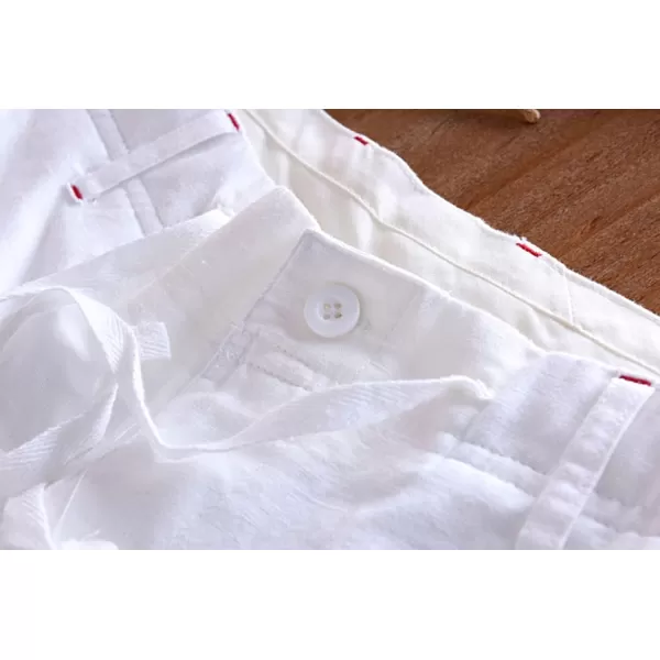 chouyatou Mens Casual Drawstring Straight Fit Beach Linen Capri PantsWhite