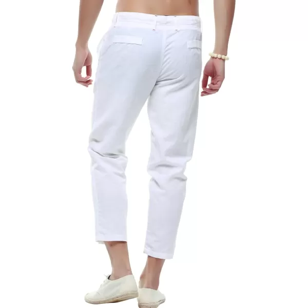 chouyatou Mens Casual Drawstring Straight Fit Beach Linen Capri PantsWhite