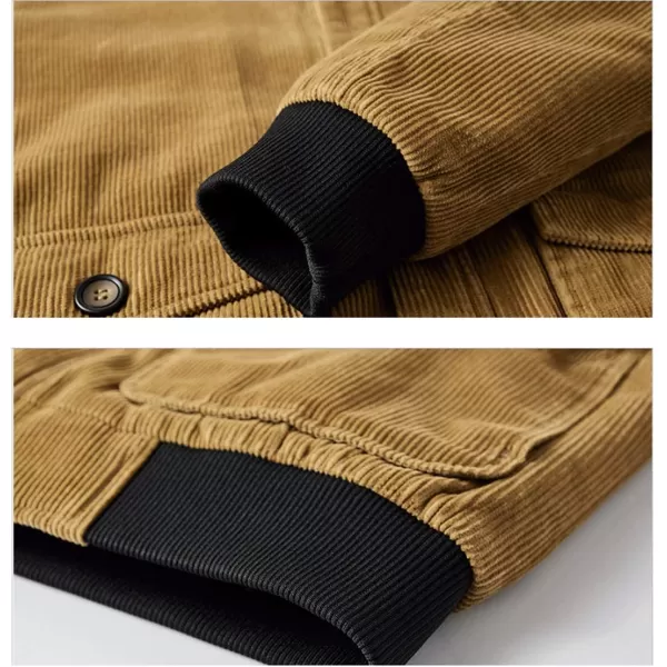 chouyatou Mens Casual Fleece Collar Thicken Quilted Lined Corduroy Bomber Jacket CoatKhaki