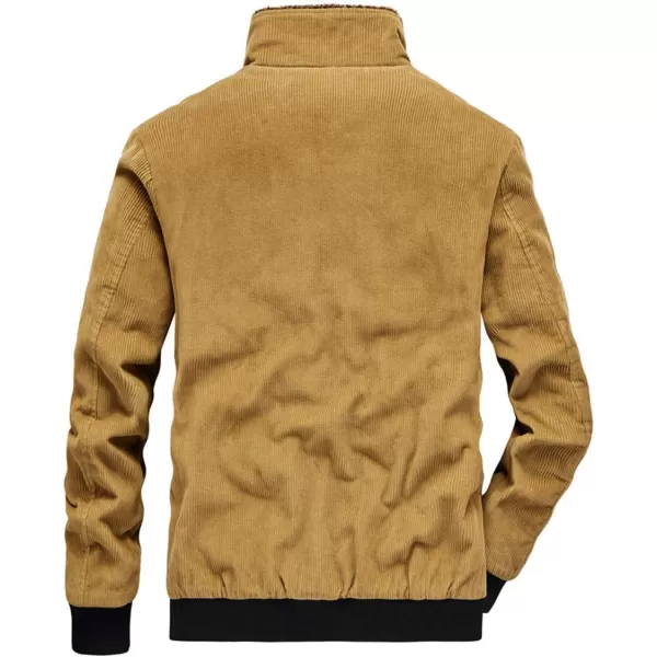 chouyatou Mens Casual Fleece Collar Thicken Quilted Lined Corduroy Bomber Jacket CoatKhaki