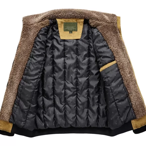 chouyatou Mens Casual Fleece Collar Thicken Quilted Lined Corduroy Bomber Jacket CoatKhaki
