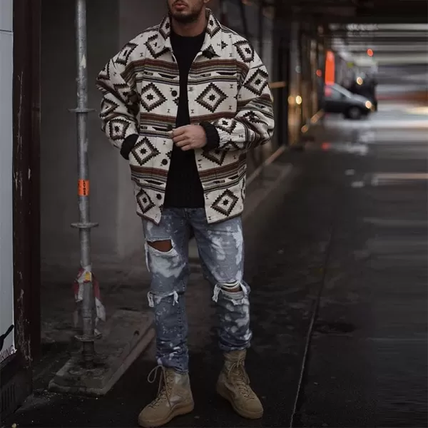 chouyatou Mens Casual Tribal Aztec Pattern Button Down Long Sleeve Trucker Jacket Shacket CoatApricot