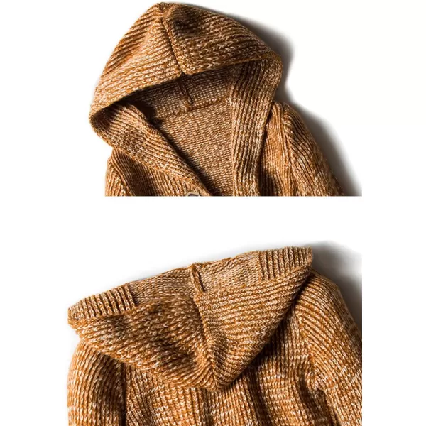 chouyatou Mens Chunky Toggle Button MidLength Knitted Cardigan Sweater Attached HoodYellow