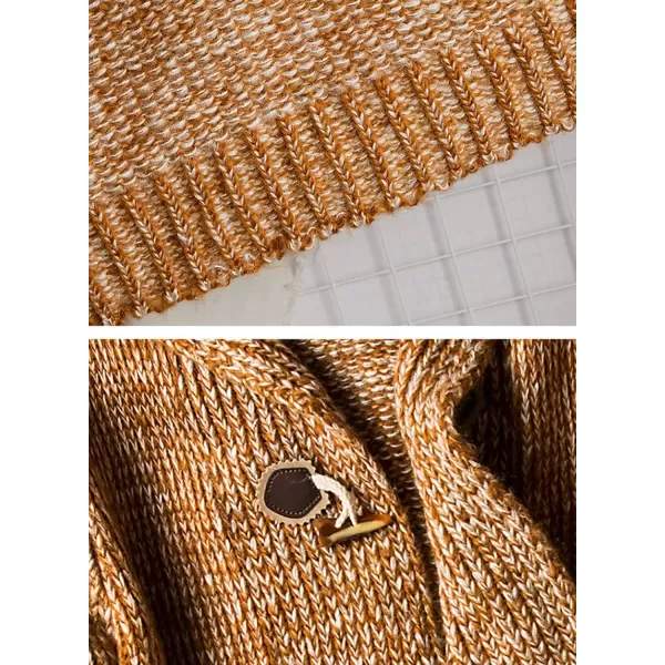 chouyatou Mens Chunky Toggle Button MidLength Knitted Cardigan Sweater Attached HoodYellow