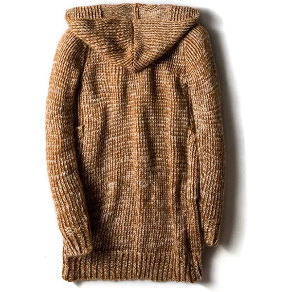 chouyatou Mens Chunky Toggle Button MidLength Knitted Cardigan Sweater Attached HoodYellow