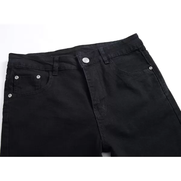 chouyatou Mens Classic 5 Pocket Hippies Regular fit Destroyed Distressed Denim Ripped Jeans PantBlack