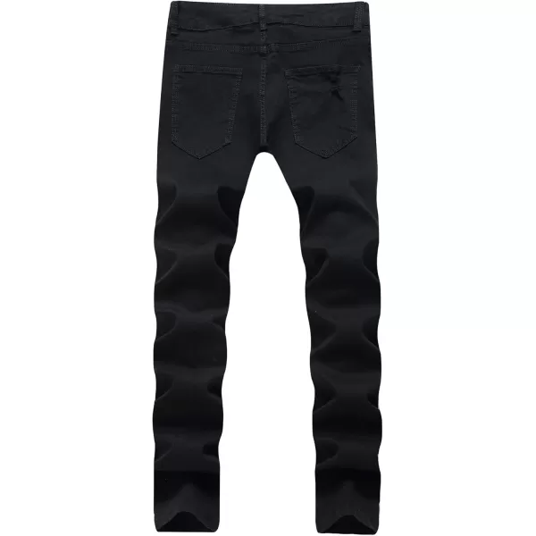 chouyatou Mens Classic 5 Pocket Hippies Regular fit Destroyed Distressed Denim Ripped Jeans PantBlack
