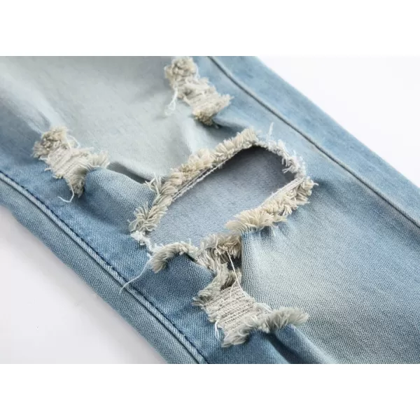 chouyatou Mens Classic 5 Pocket Hippies Regular fit Destroyed Distressed Denim Ripped Jeans PantBlue