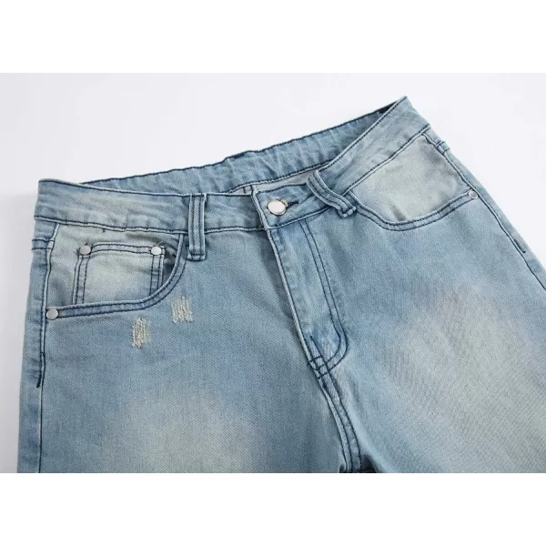 chouyatou Mens Classic 5 Pocket Hippies Regular fit Destroyed Distressed Denim Ripped Jeans PantBlue