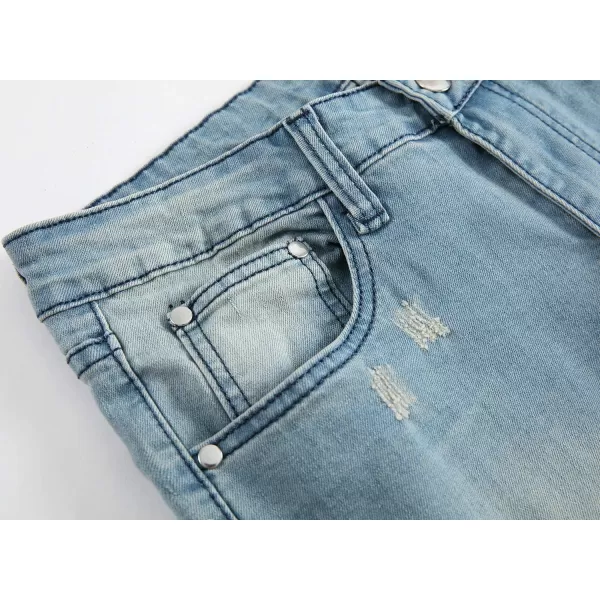 chouyatou Mens Classic 5 Pocket Hippies Regular fit Destroyed Distressed Denim Ripped Jeans PantBlue