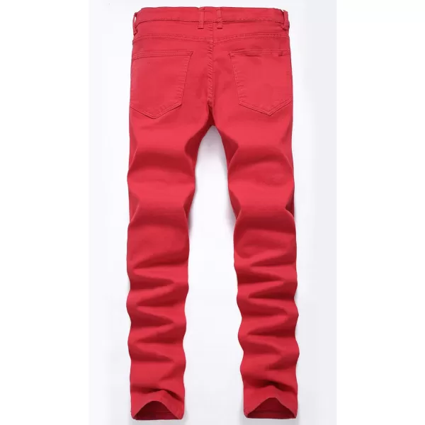 chouyatou Mens Classic 5 Pocket Hippies Regular fit Destroyed Distressed Denim Ripped Jeans PantRed